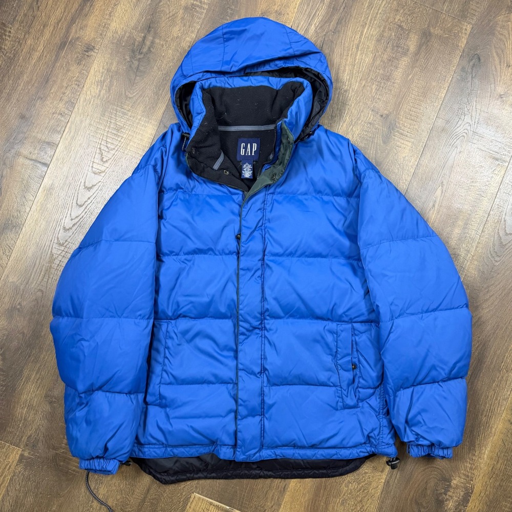 Vintage 90s Y2K GAP Heavy Men's Large Blue Hooded Down Puffer Jacket